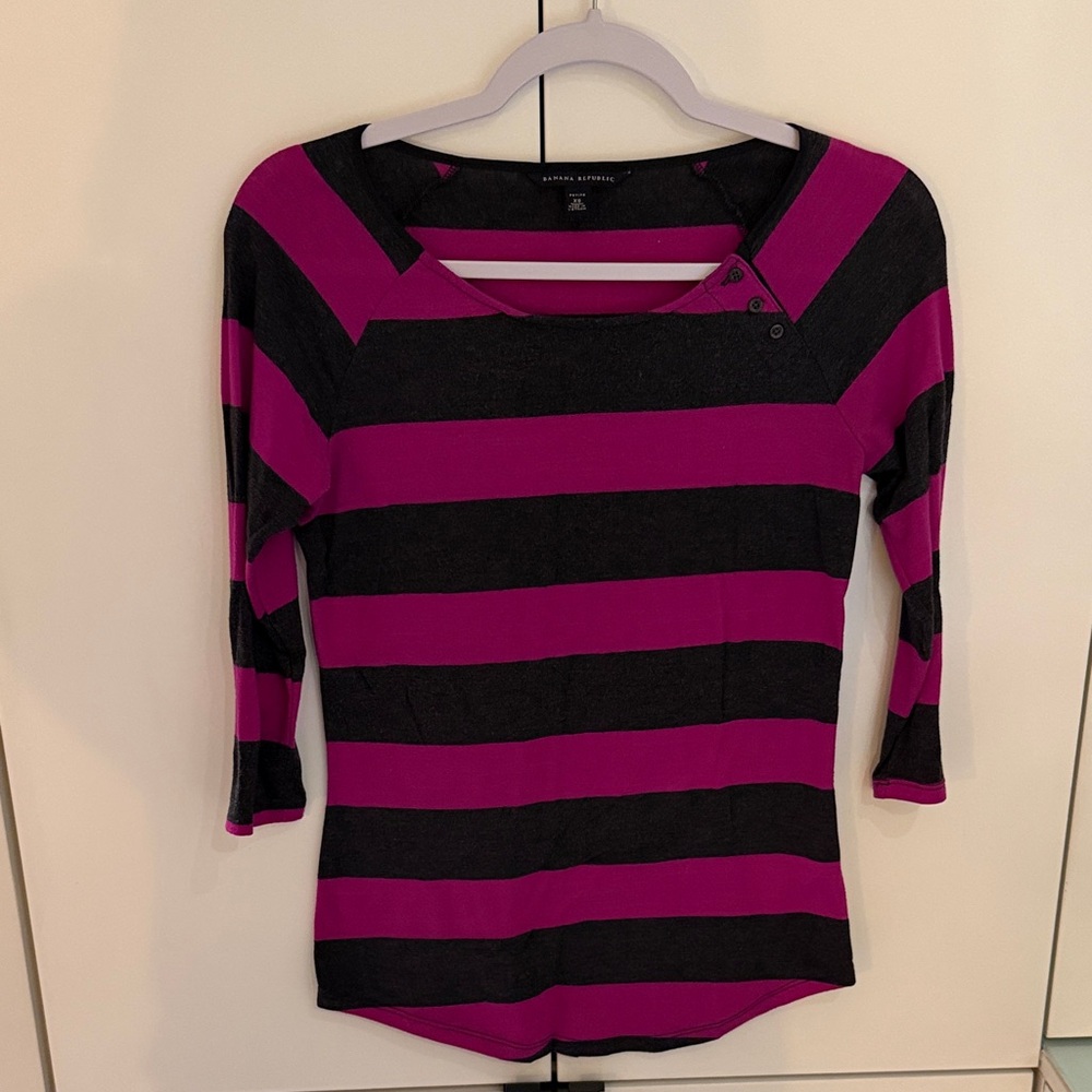 Banana Republic Striped 3/4 Sleeve Top Purple Black Size XS